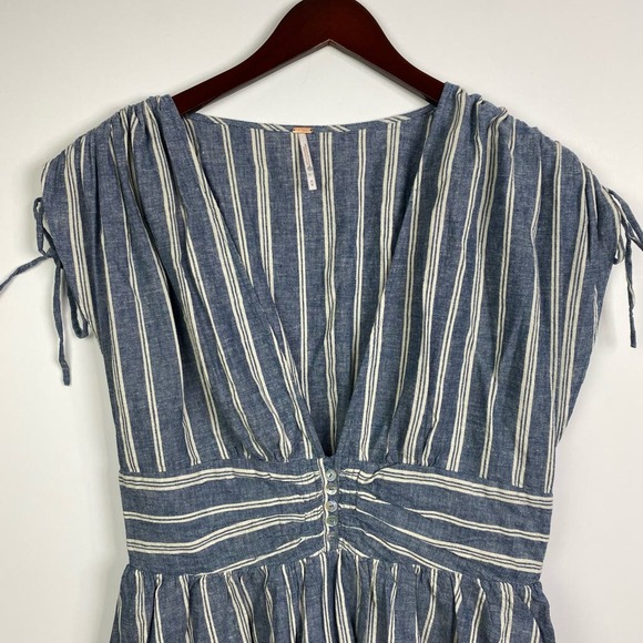 Free People Roll The Dice Mini Dress Linen Blend in Blue Size Medium - Picture 4 of 9
